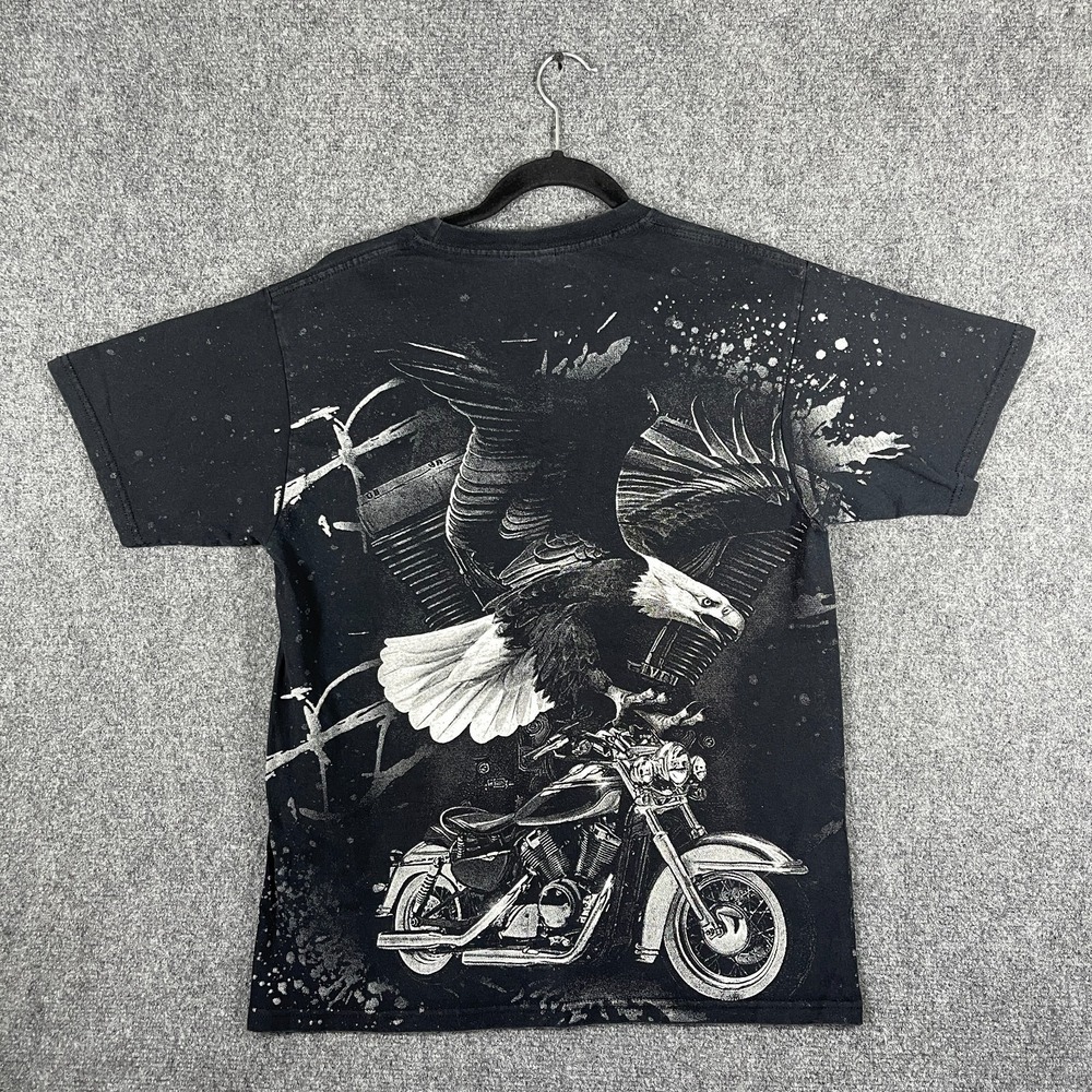 VTG Y2K Puerto Vallarte Eagle Biker Faded T-Shirt Black Mens Size Medium #2548